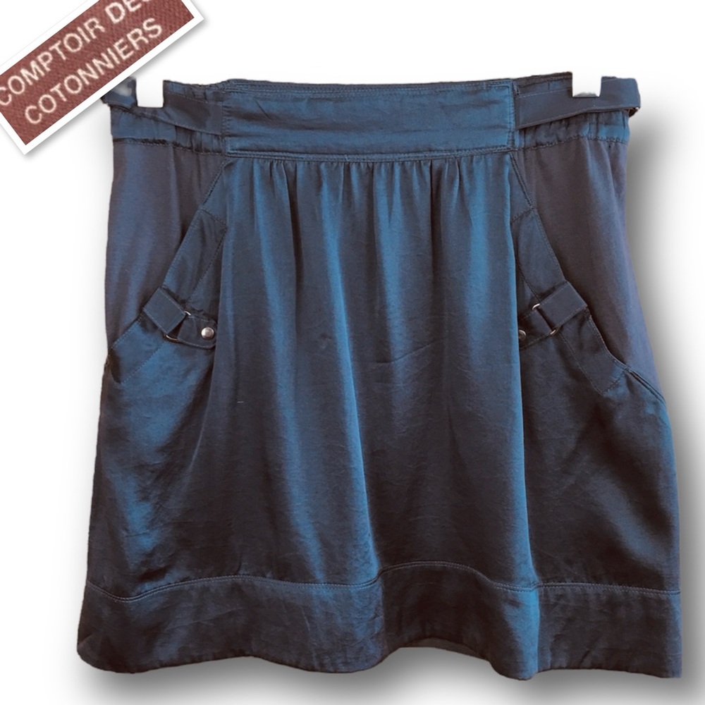 Comptoir Des Cotonniers 100%  Cotton Satin Front  Pull On Mini Skirt Sz 36-US S